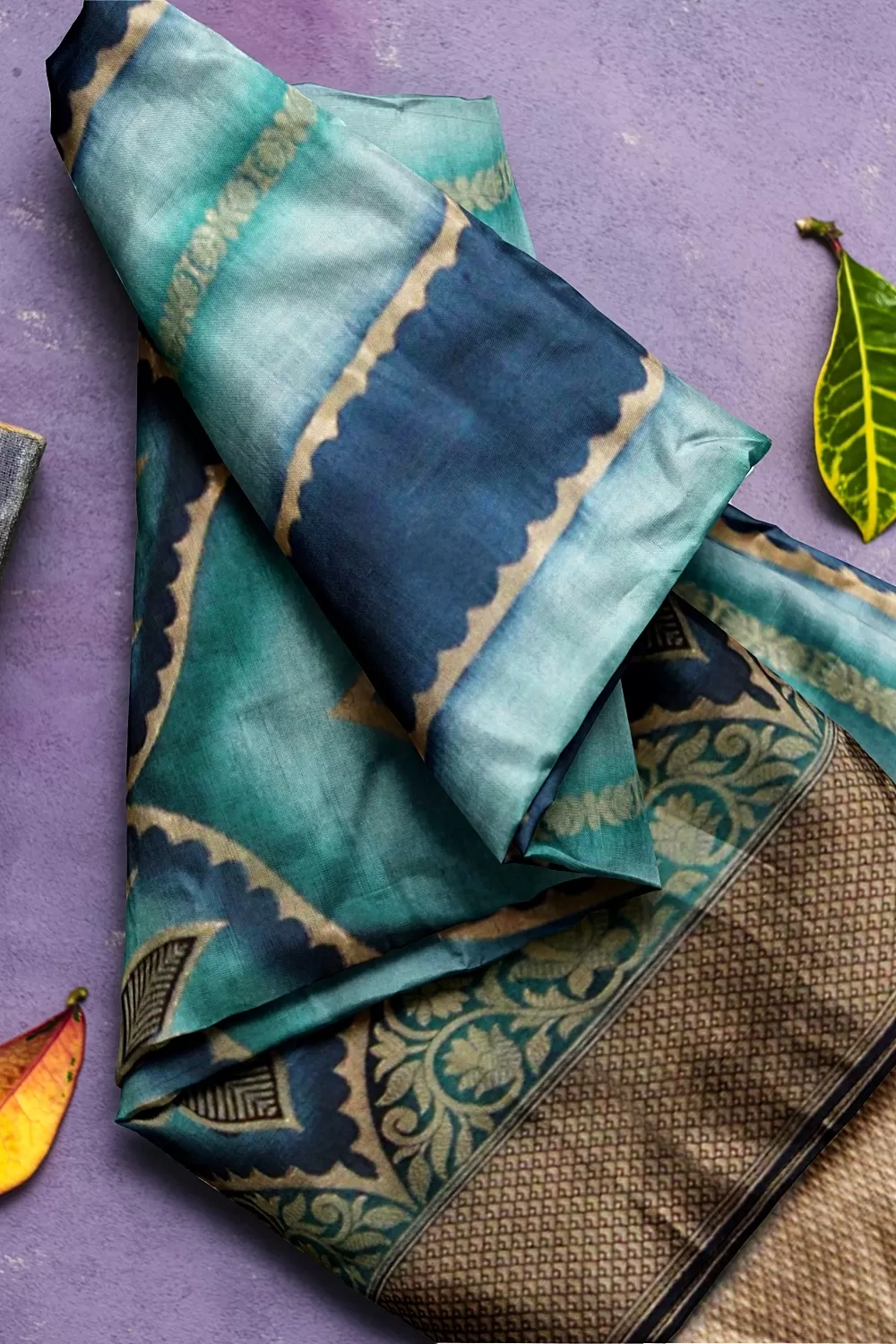 Teal Blue Banarsi Soft Silk Saree