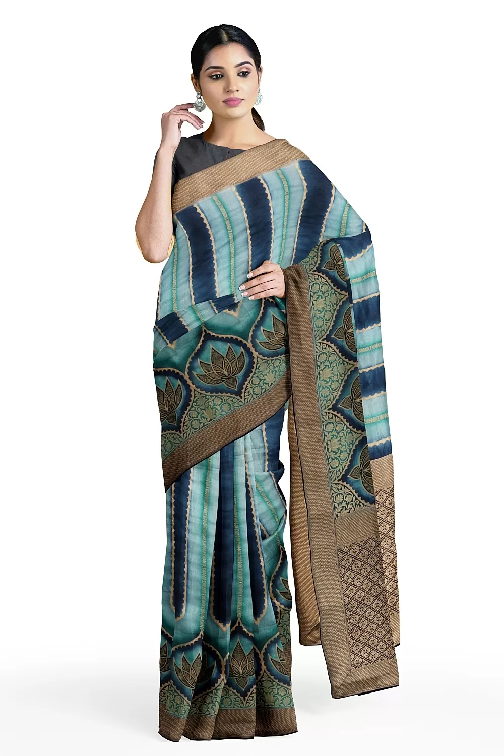 Teal Blue Banarsi Soft Silk Saree