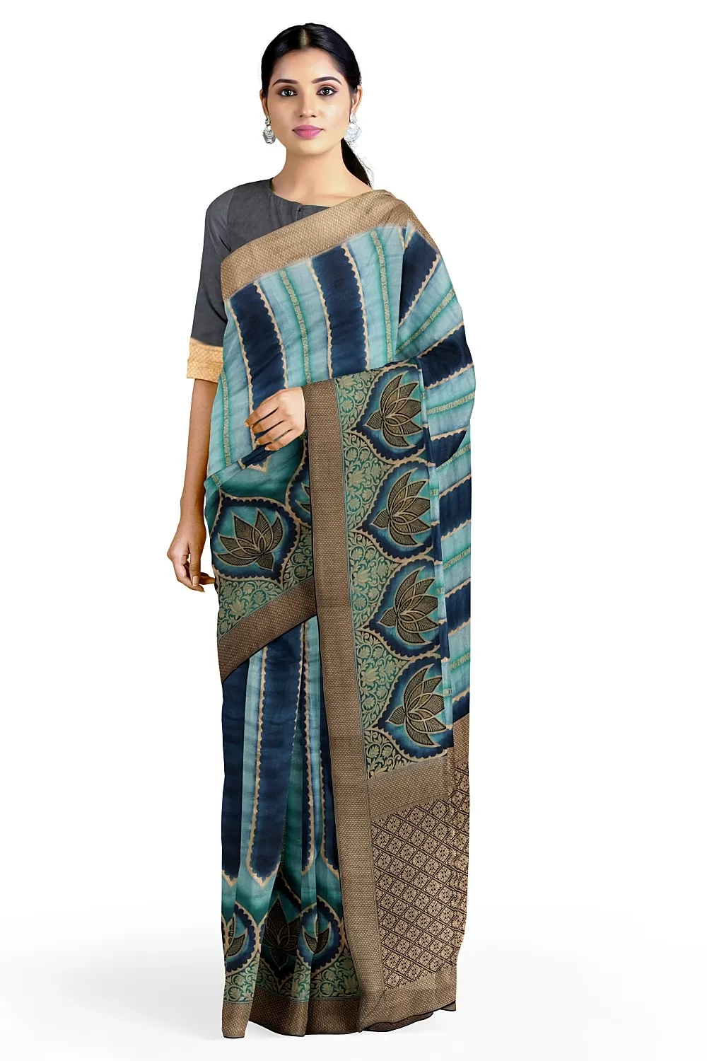 Teal Blue Banarsi Soft Silk Saree