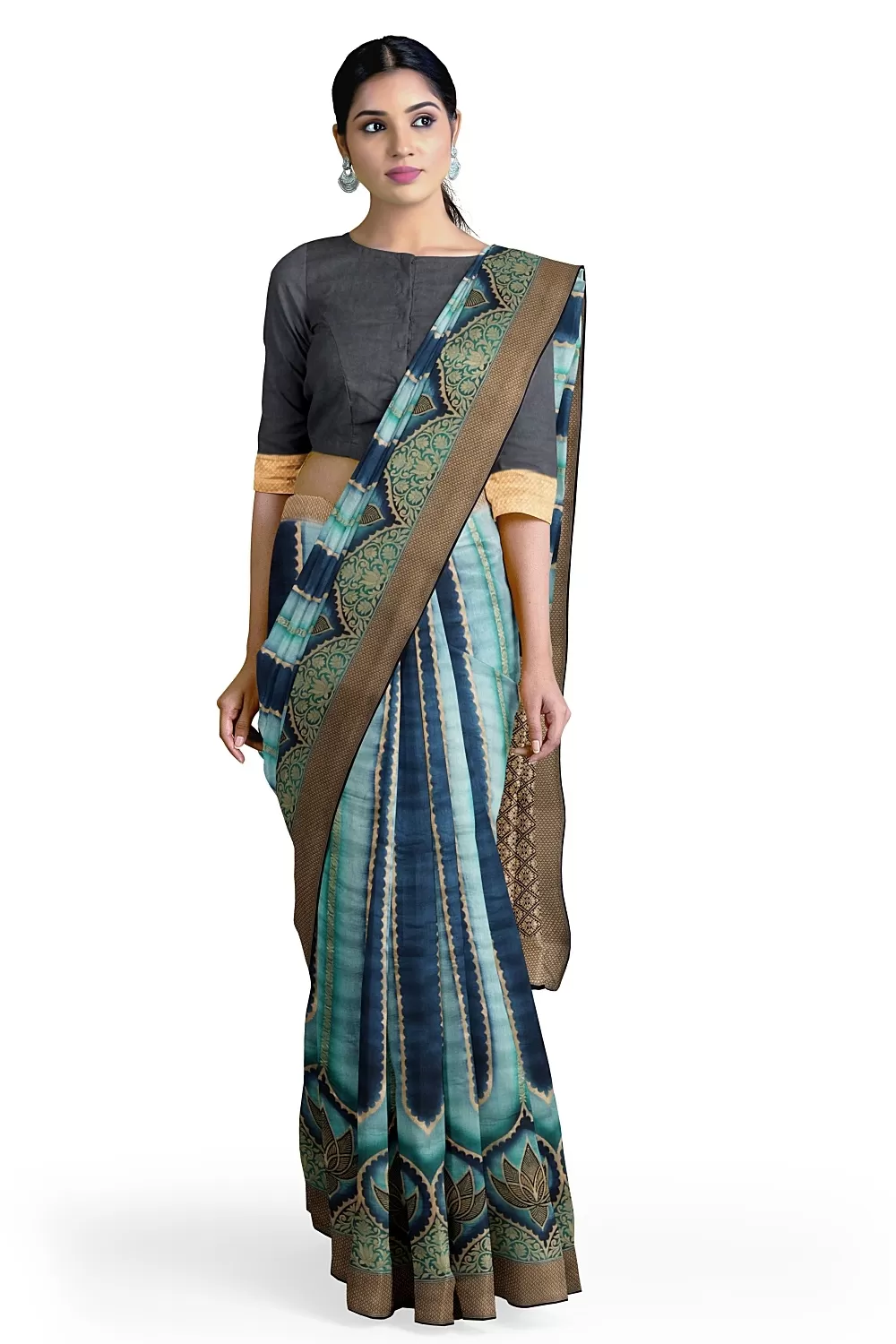 Teal Blue Banarsi Soft Silk Saree