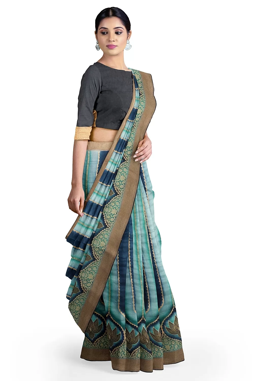 Teal Blue Banarsi Soft Silk Saree