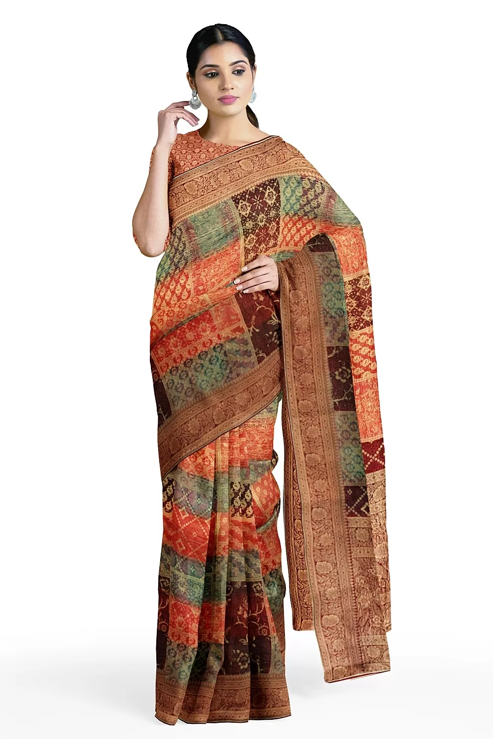 Multi Banarsi Soft Silk Saree