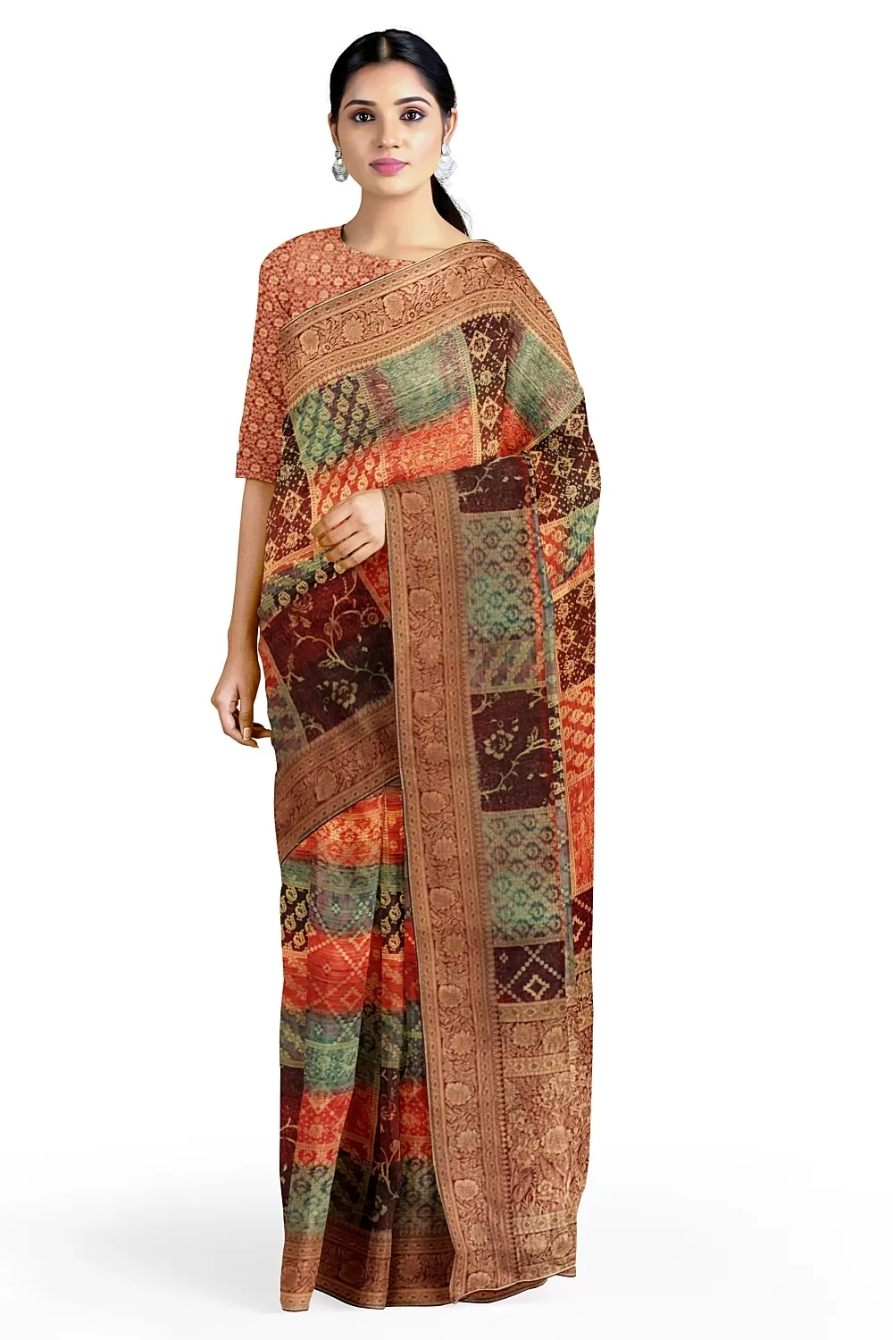 Multi Banarsi Soft Silk Saree