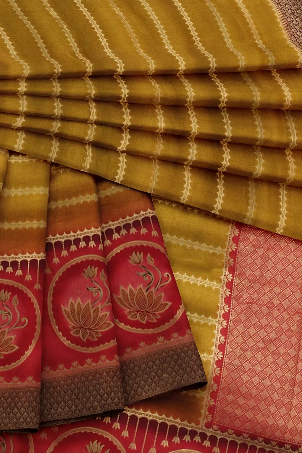 Mustard Banarsi Soft Silk Saree