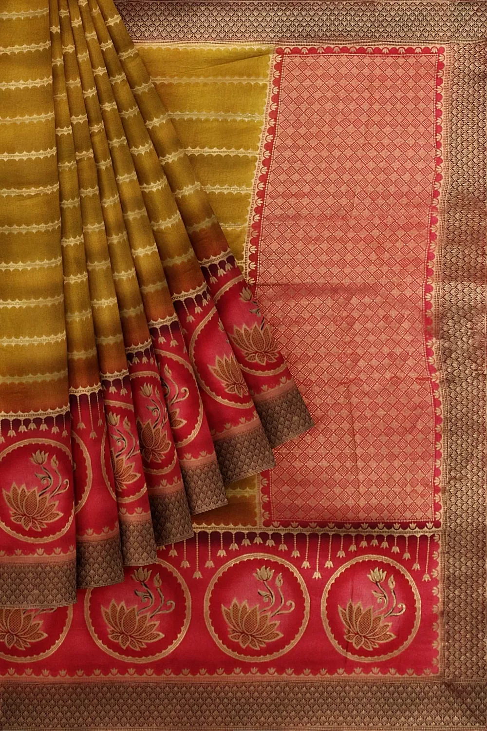 Mustard Banarsi Soft Silk Saree