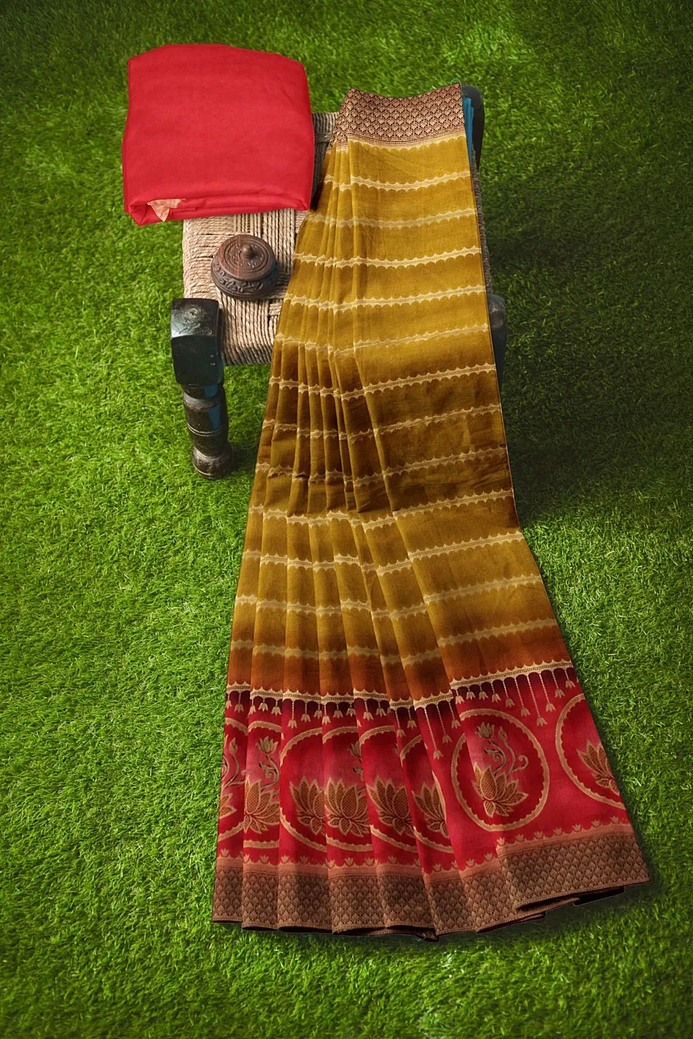 Mustard Banarsi Soft Silk Saree