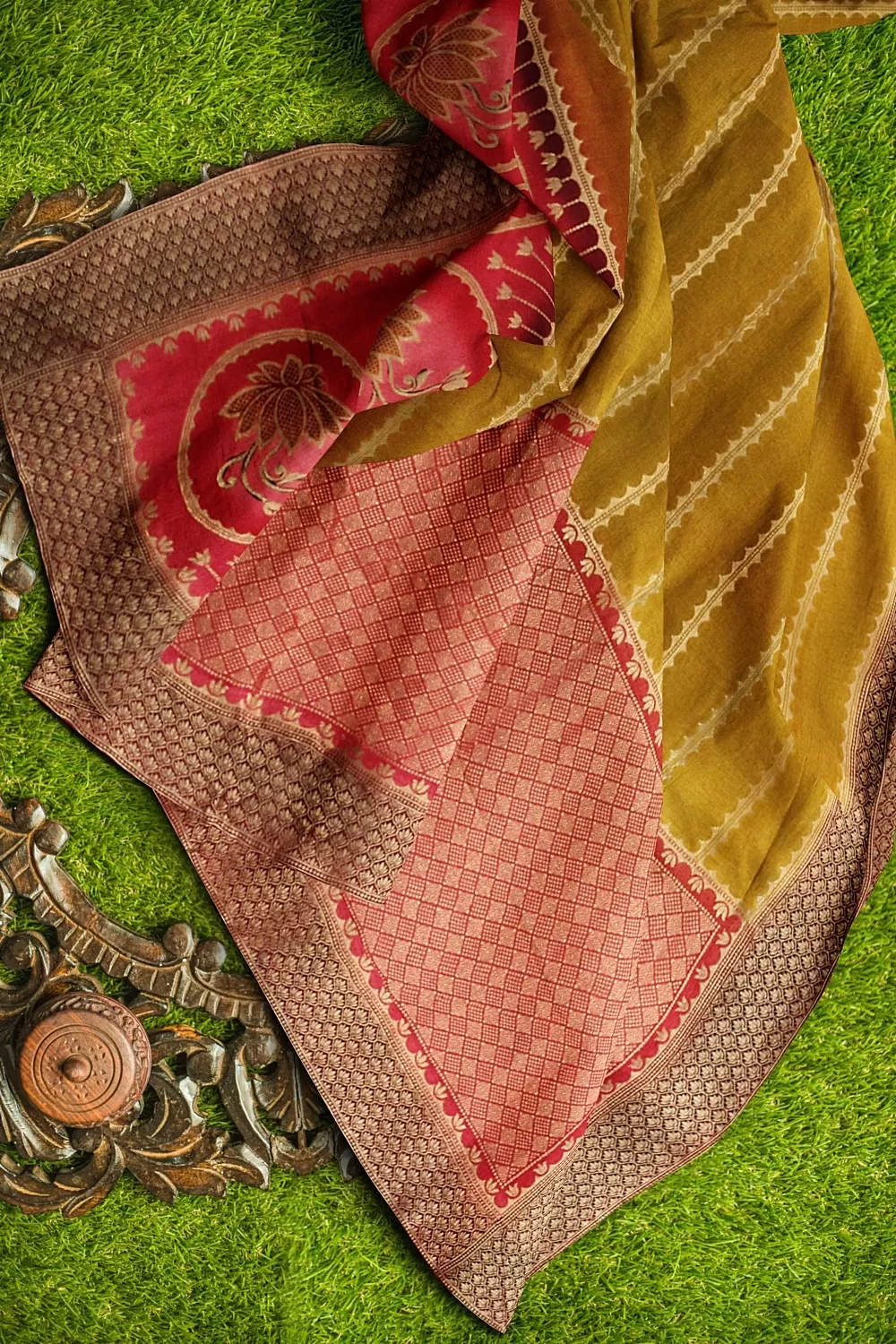 Mustard Banarsi Soft Silk Saree