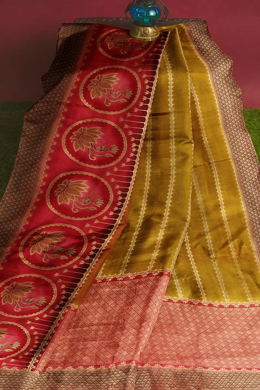 Mustard Banarsi Soft Silk Saree