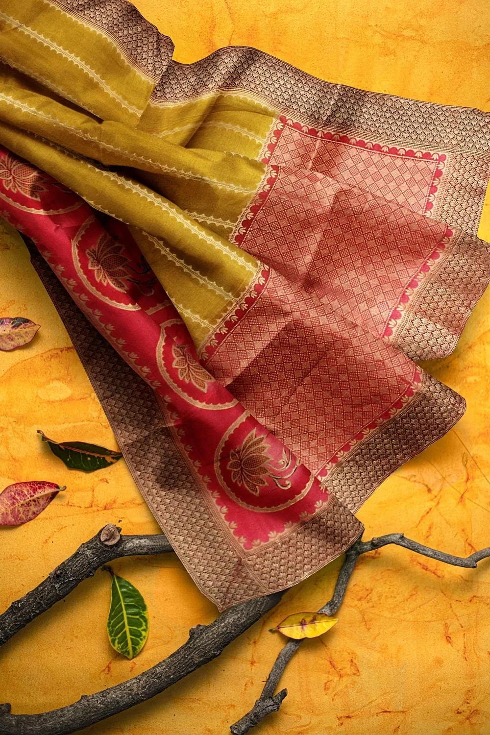 Mustard Banarsi Soft Silk Saree