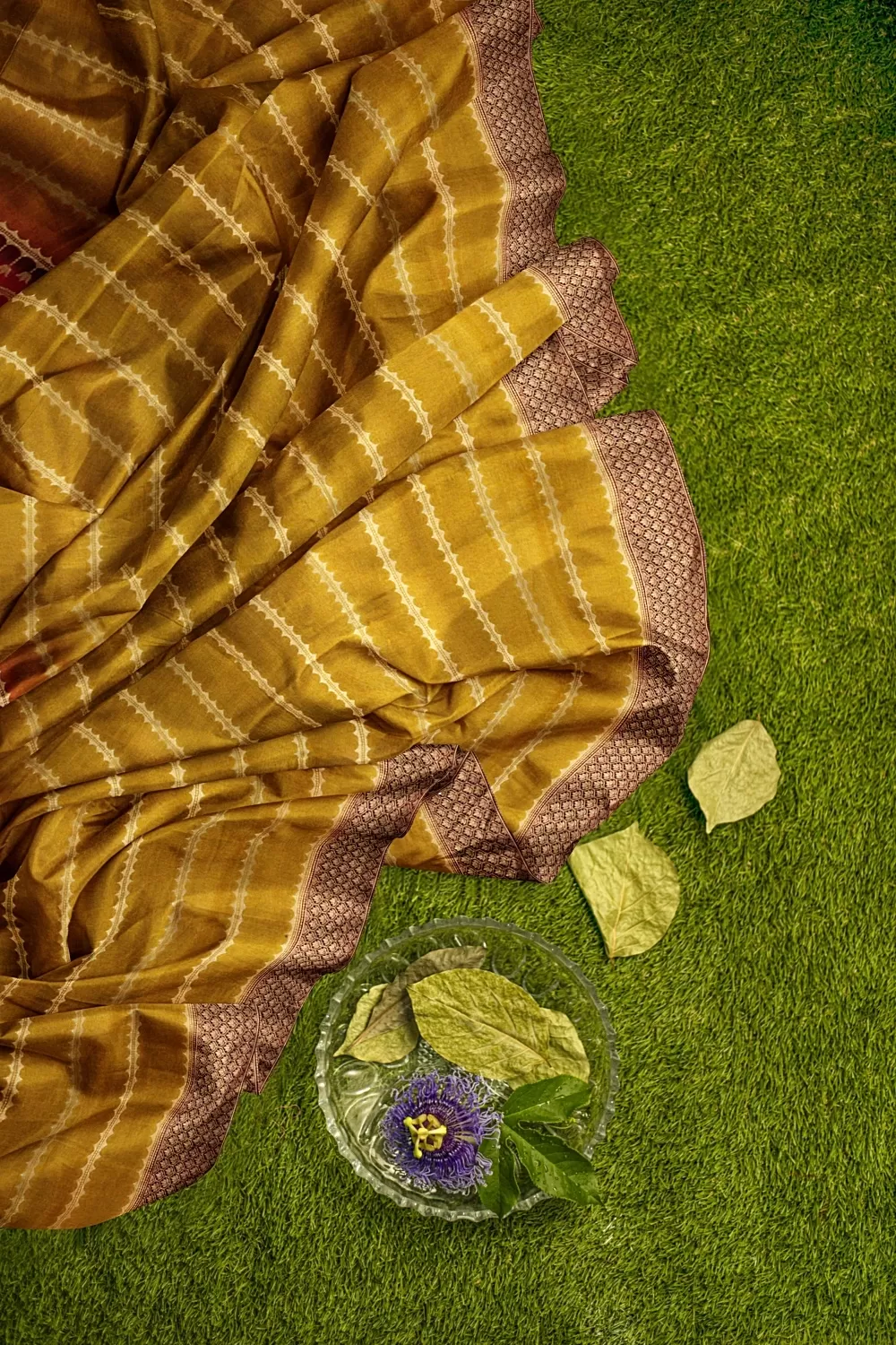 Mustard Banarsi Soft Silk Saree