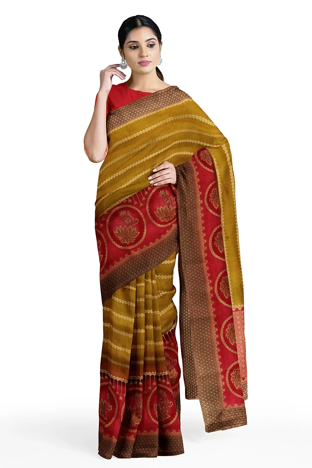 Mustard Banarsi Soft Silk Saree