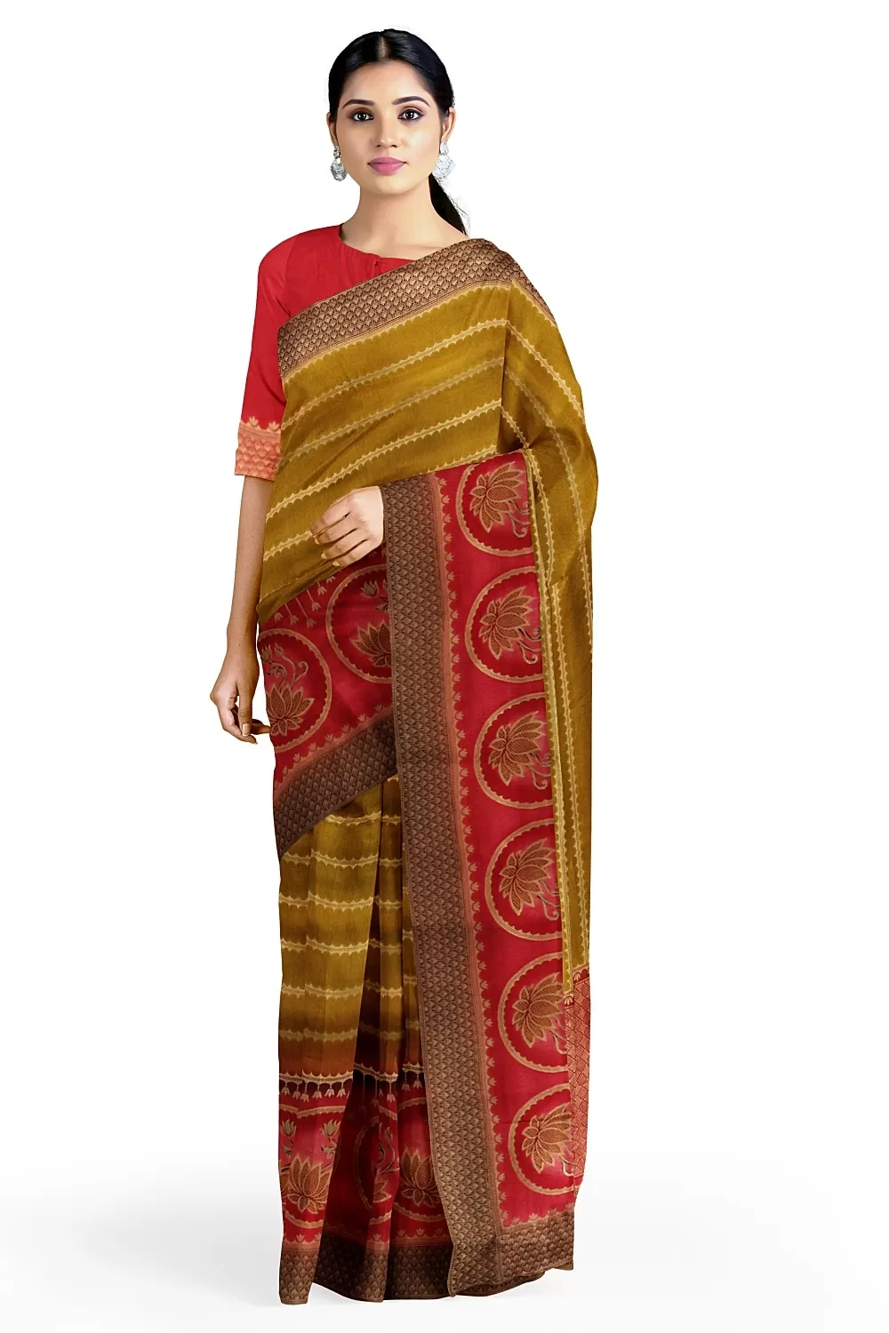 Mustard Banarsi Soft Silk Saree