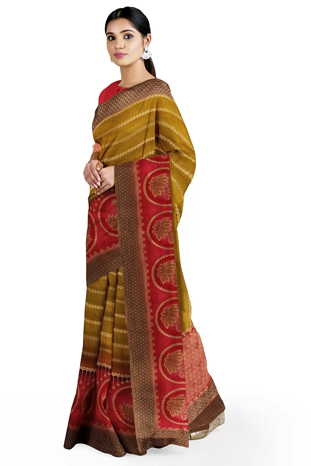 Mustard Banarsi Soft Silk Saree