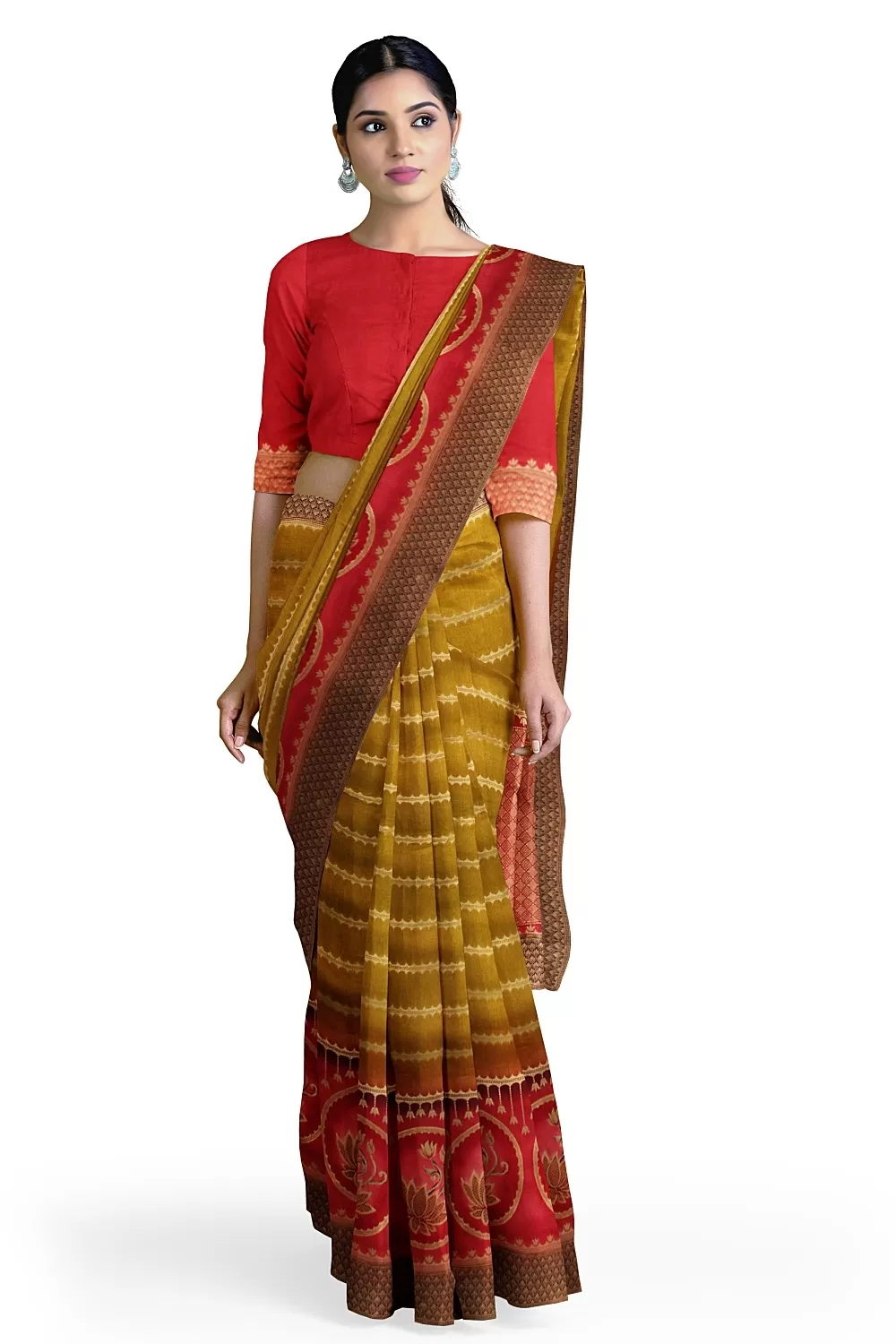 Mustard Banarsi Soft Silk Saree