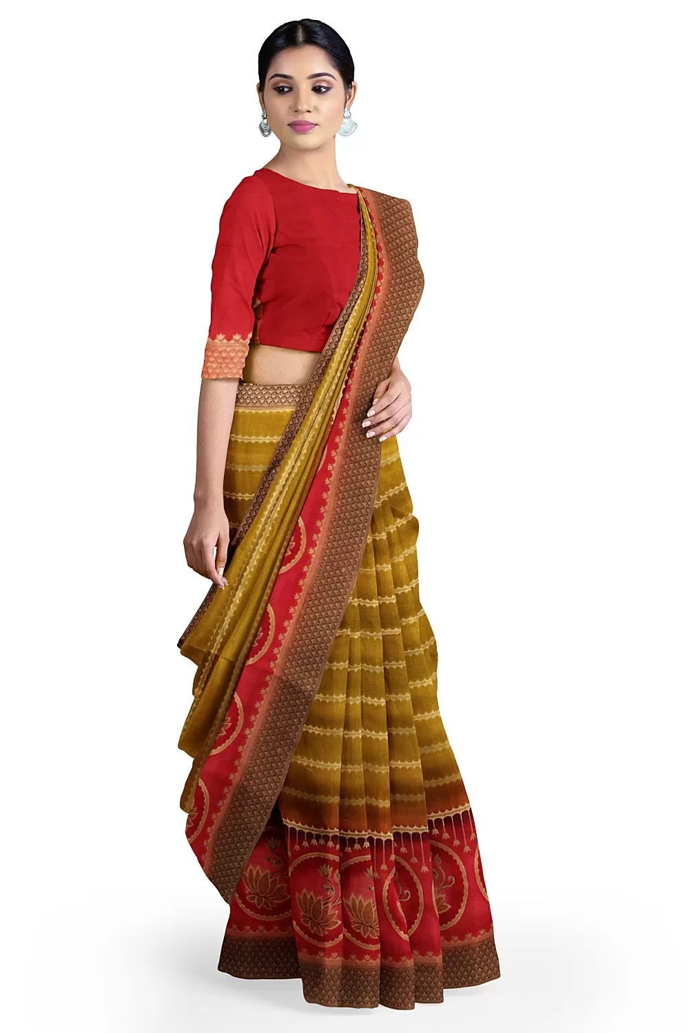 Mustard Banarsi Soft Silk Saree