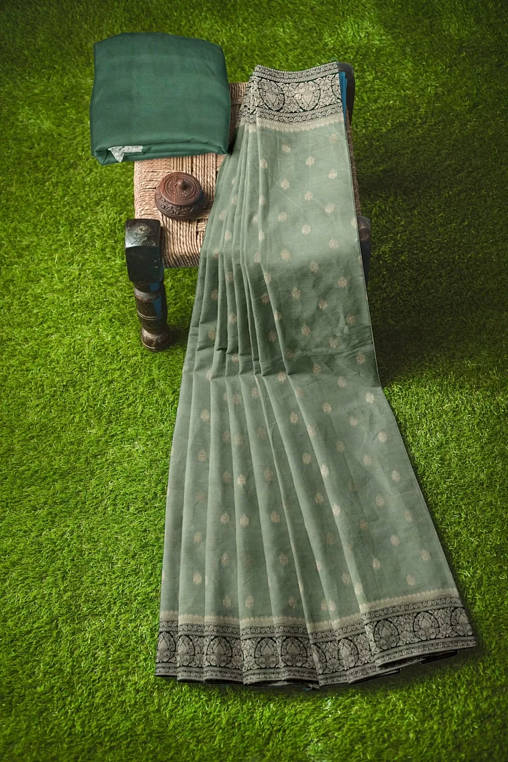 Pista Green Banarsi Soft Silk Saree