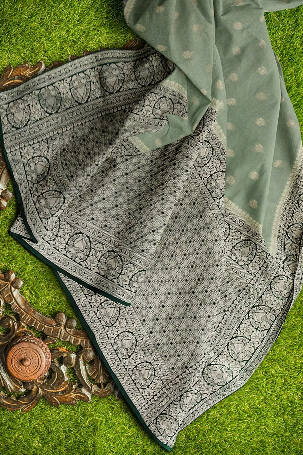 Pista Green Banarsi Soft Silk Saree