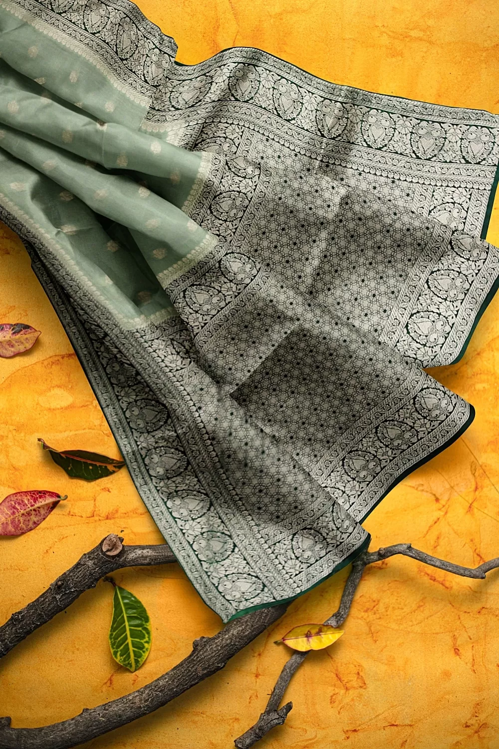 Pista Green Banarsi Soft Silk Saree