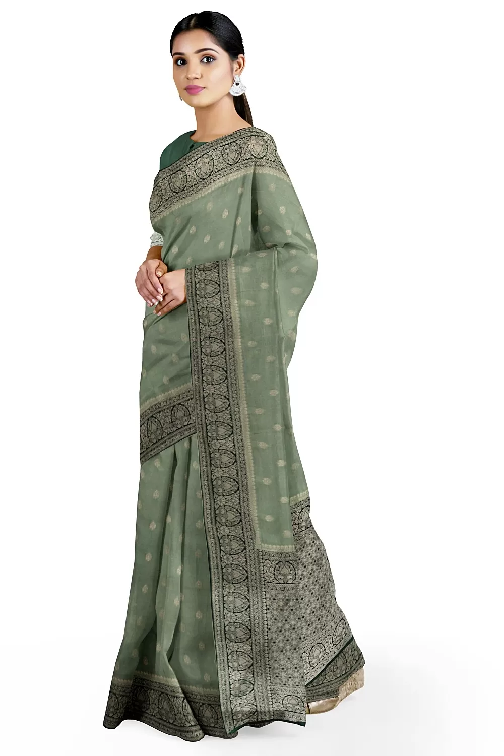 Pista Green Banarsi Soft Silk Saree