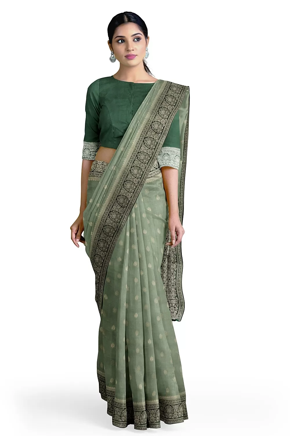 Pista Green Banarsi Soft Silk Saree