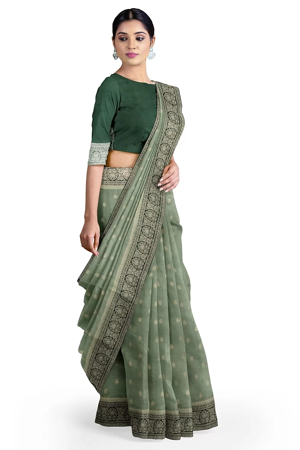 Pista Green Banarsi Soft Silk Saree