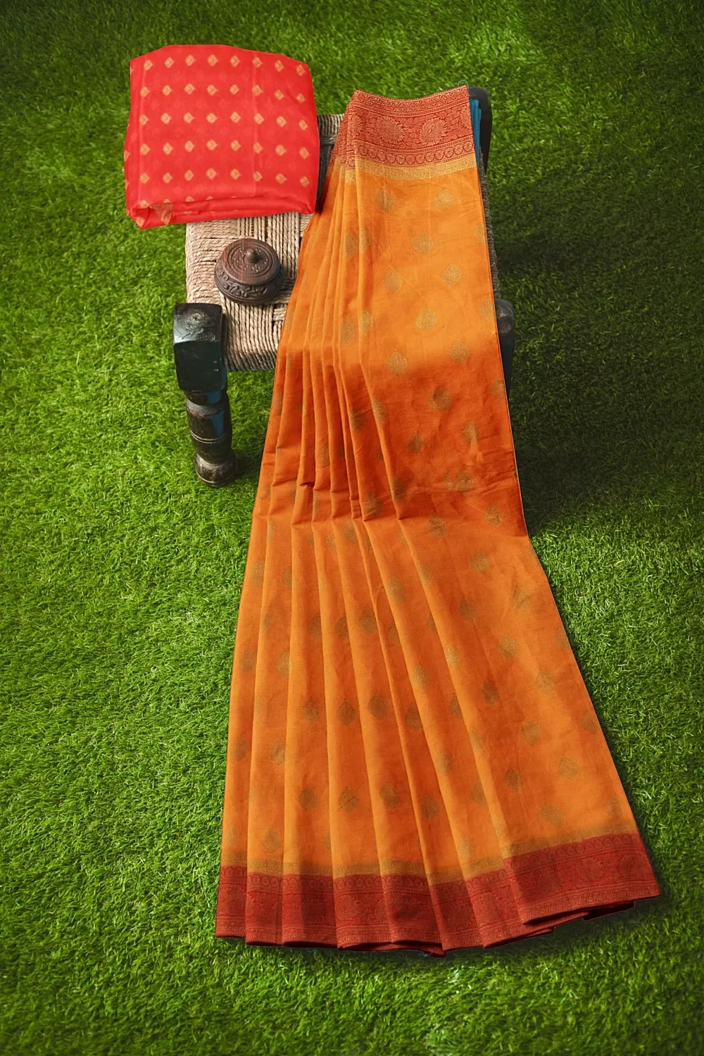 Orange Banarsi Satin Saree