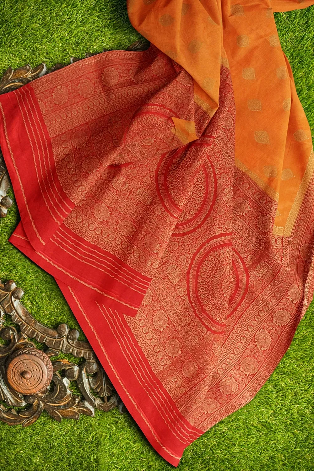 Orange Banarsi Satin Saree