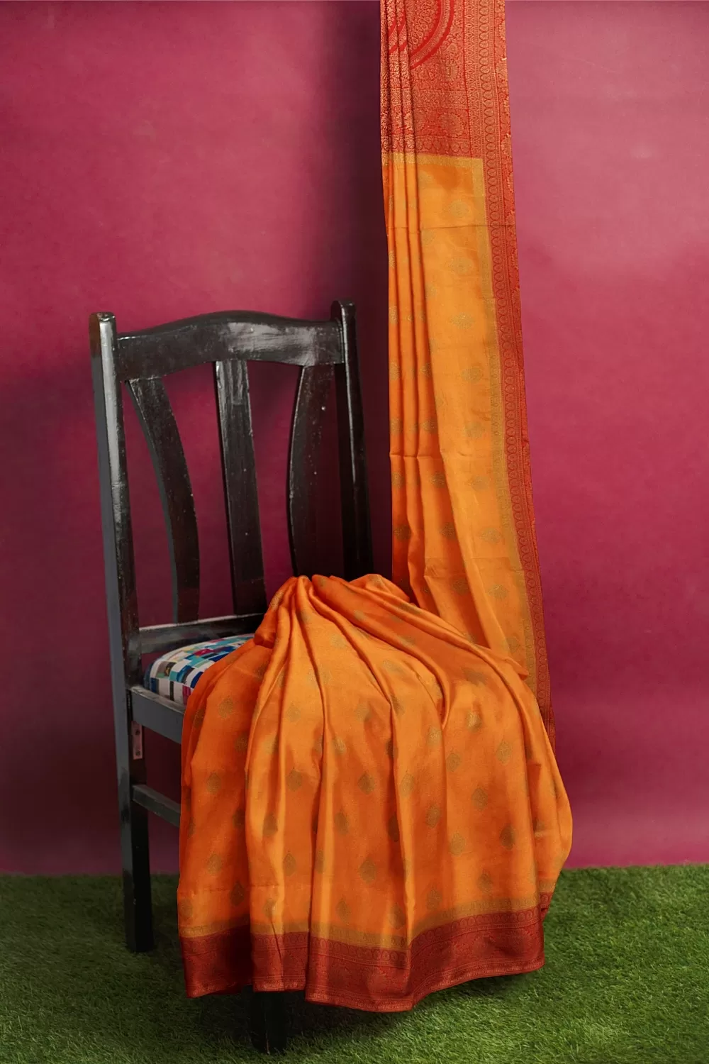 Orange Banarsi Satin Saree