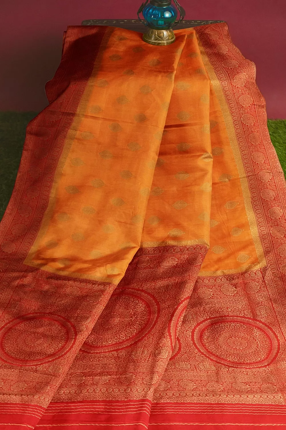 Orange Banarsi Satin Saree