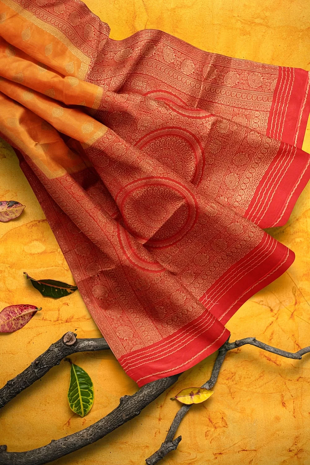 Orange Banarsi Satin Saree