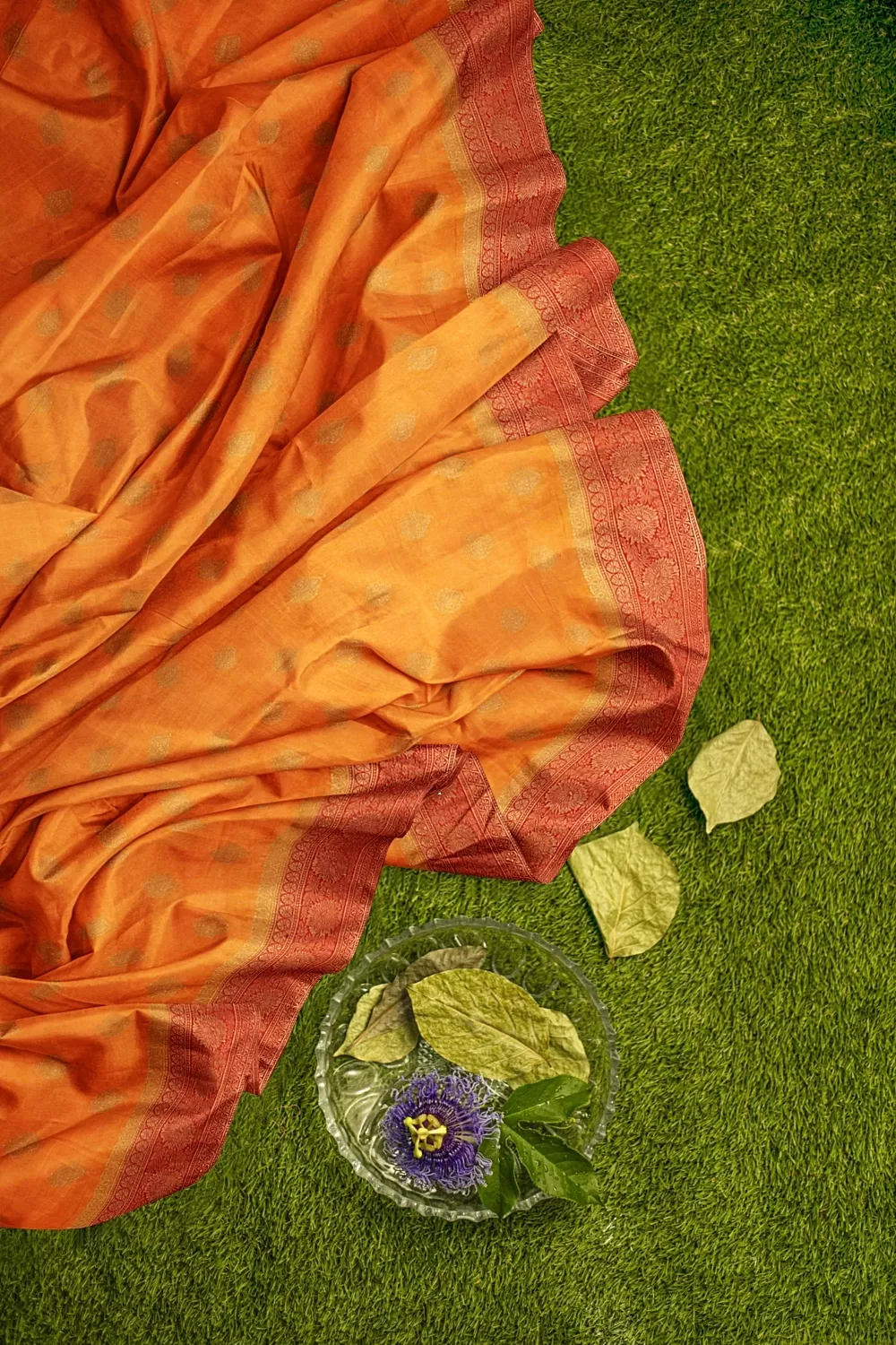 Orange Banarsi Satin Saree