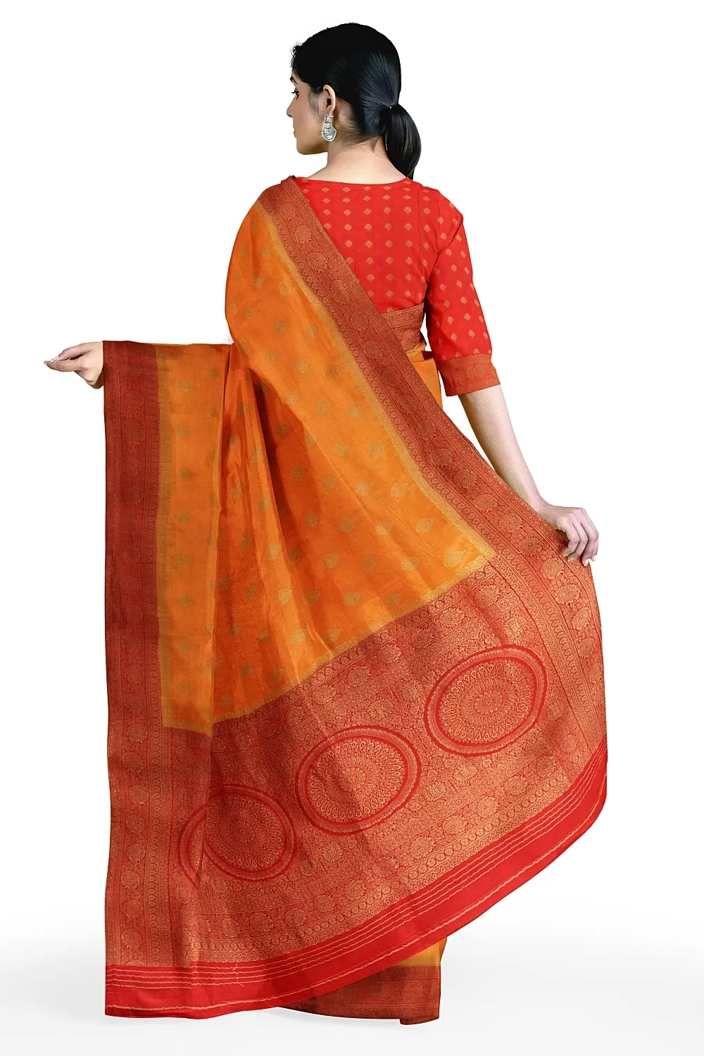 Orange Banarsi Satin Saree