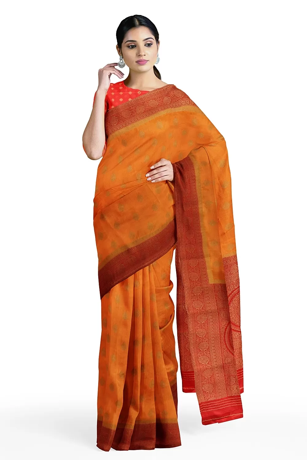 Orange Banarsi Satin Saree