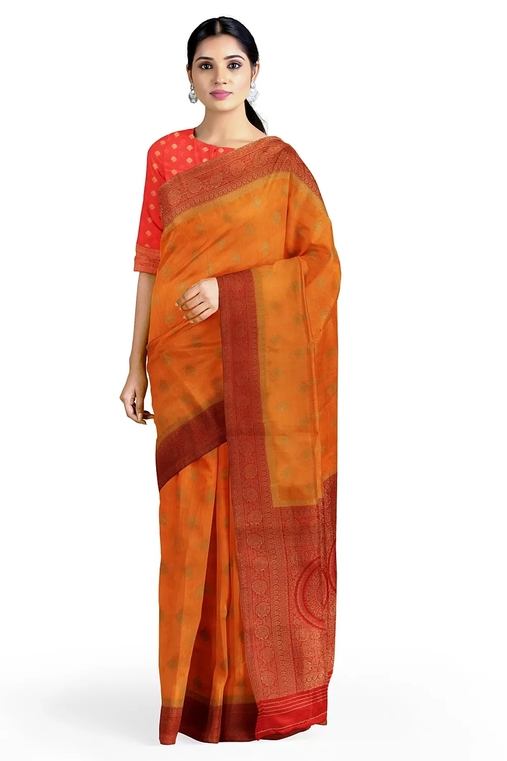 Orange Banarsi Satin Saree