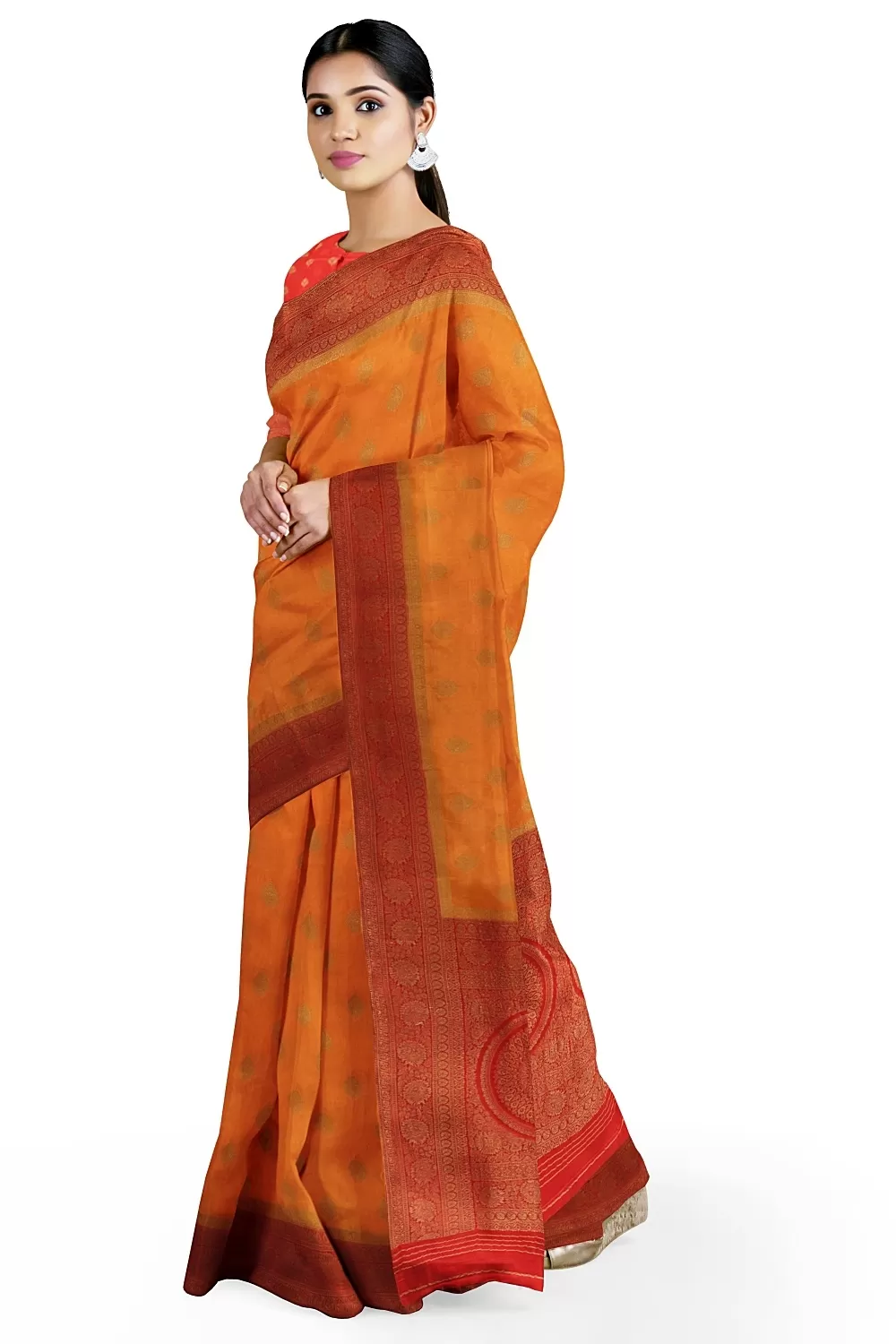 Orange Banarsi Satin Saree