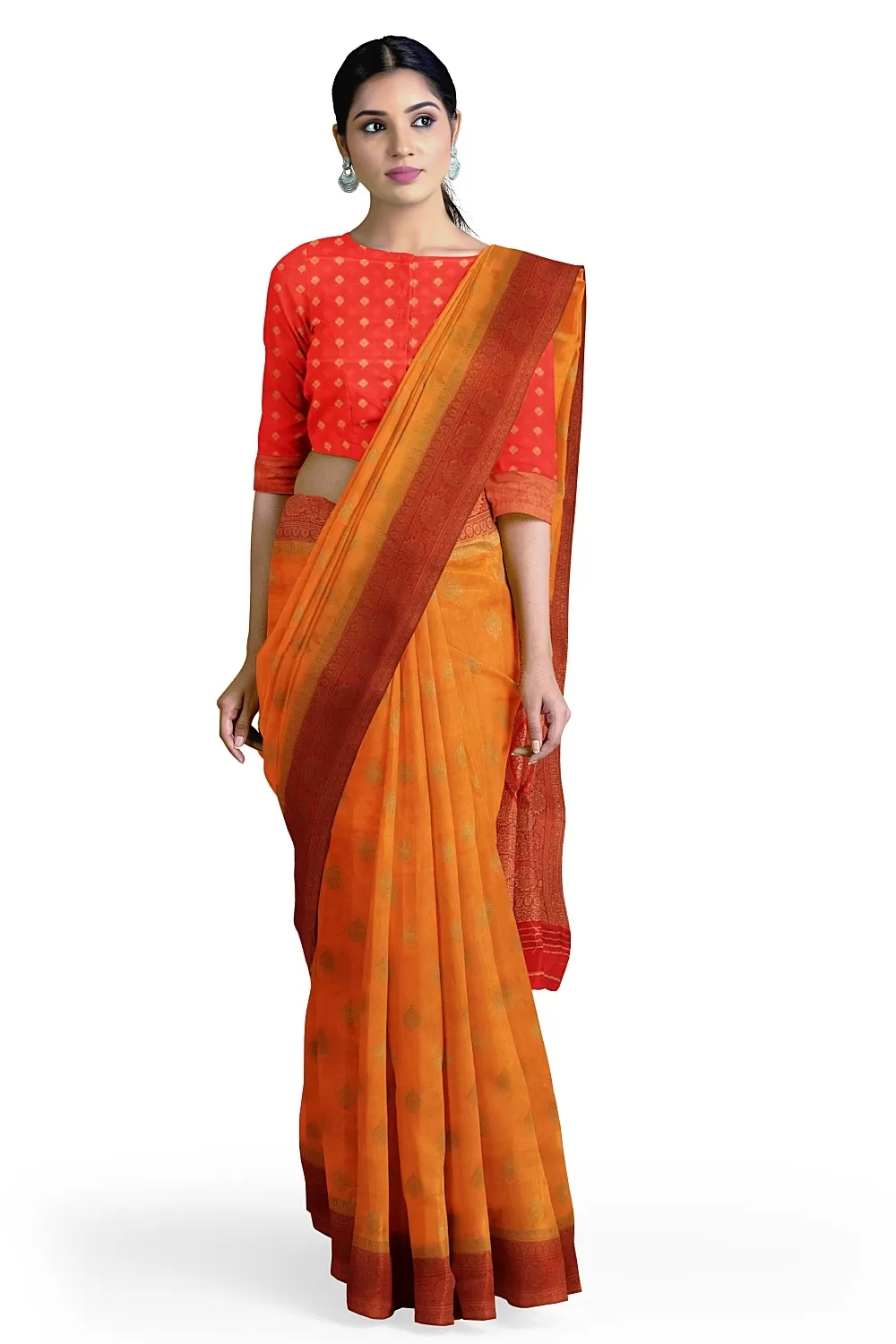 Orange Banarsi Satin Saree