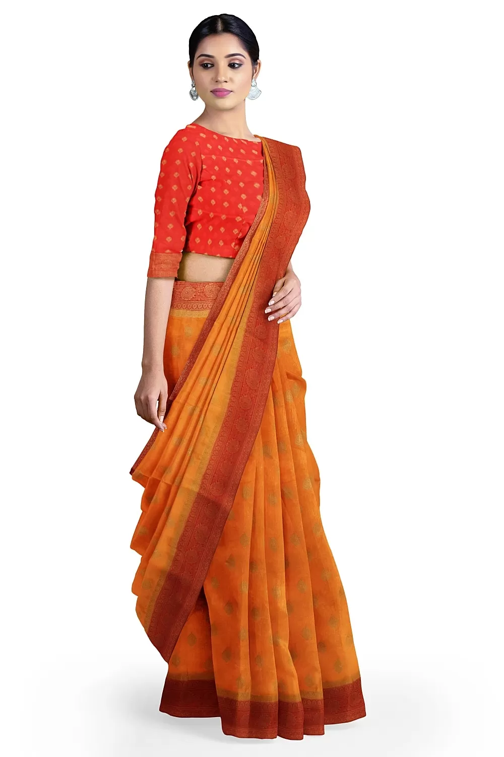 Orange Banarsi Satin Saree