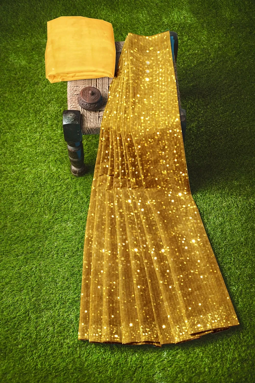 Mustard Net Saree