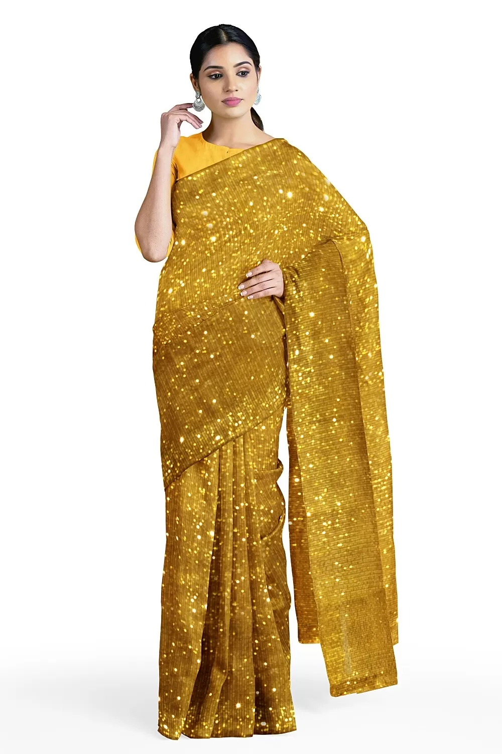 Mustard Net Saree