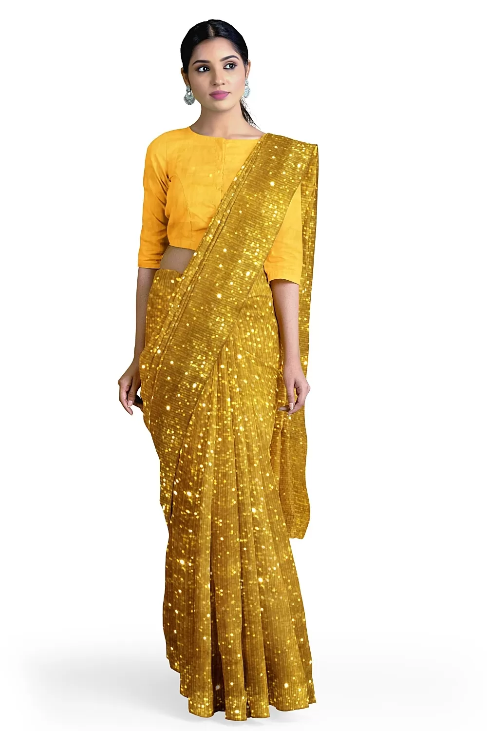 Mustard Net Saree