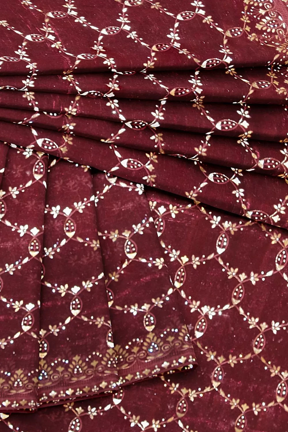 Wine Embroidery Organza Saree