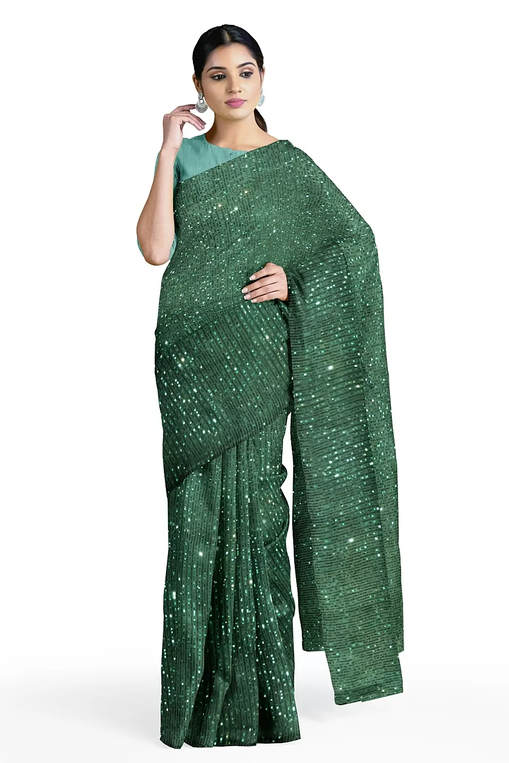 Green Net Saree