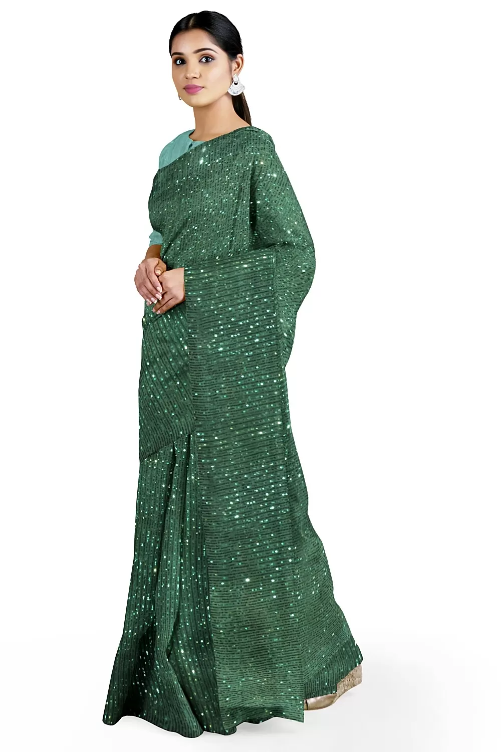 Green Net Saree