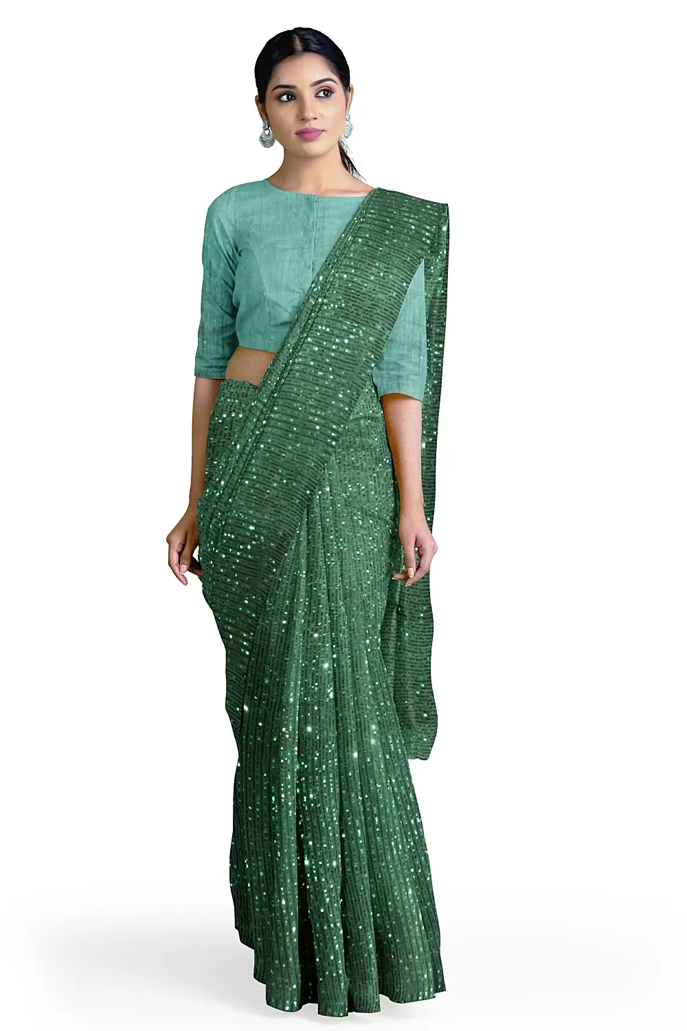 Green Net Saree