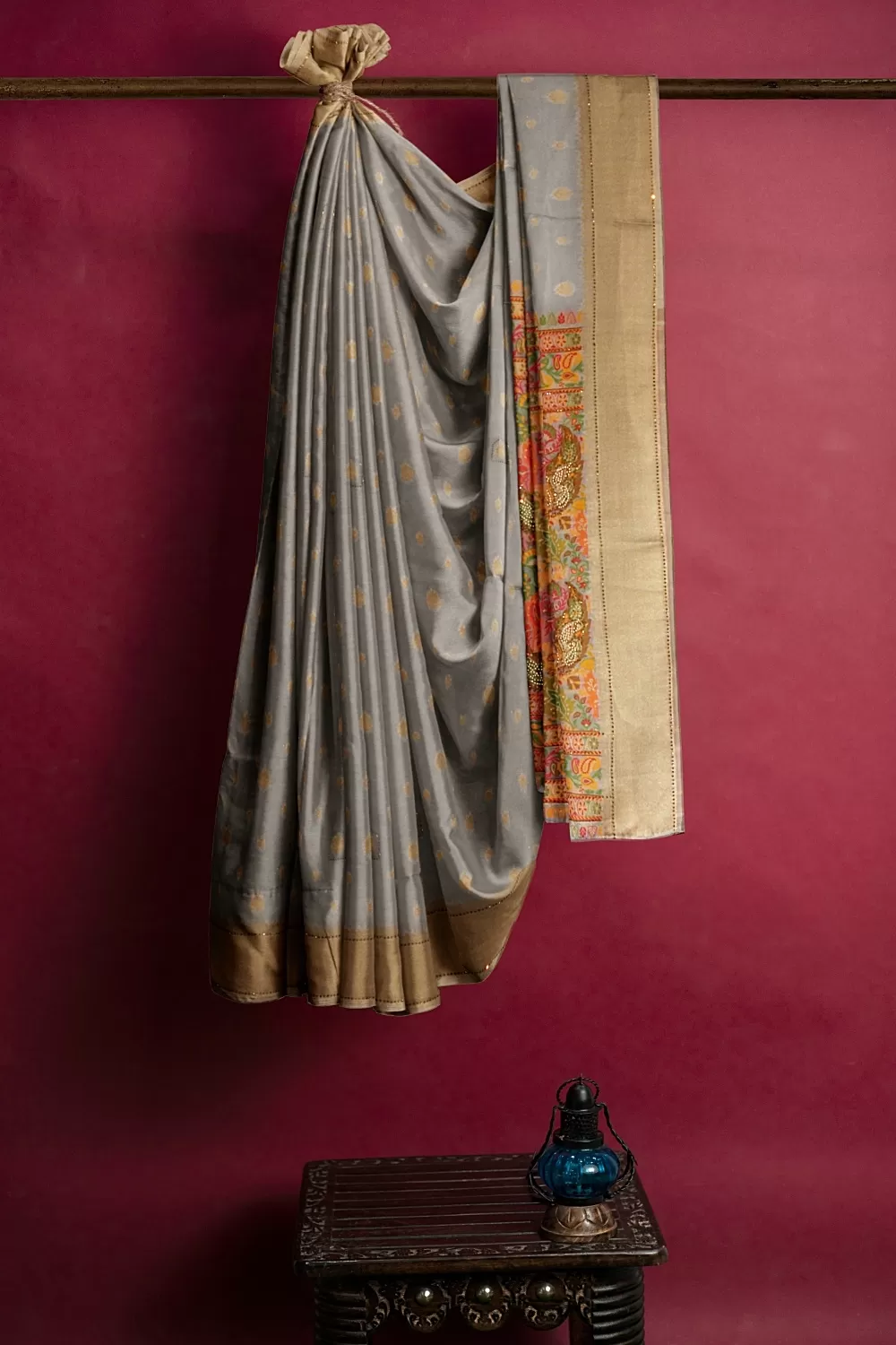 Grey Organza Saree With Heavy Blouse