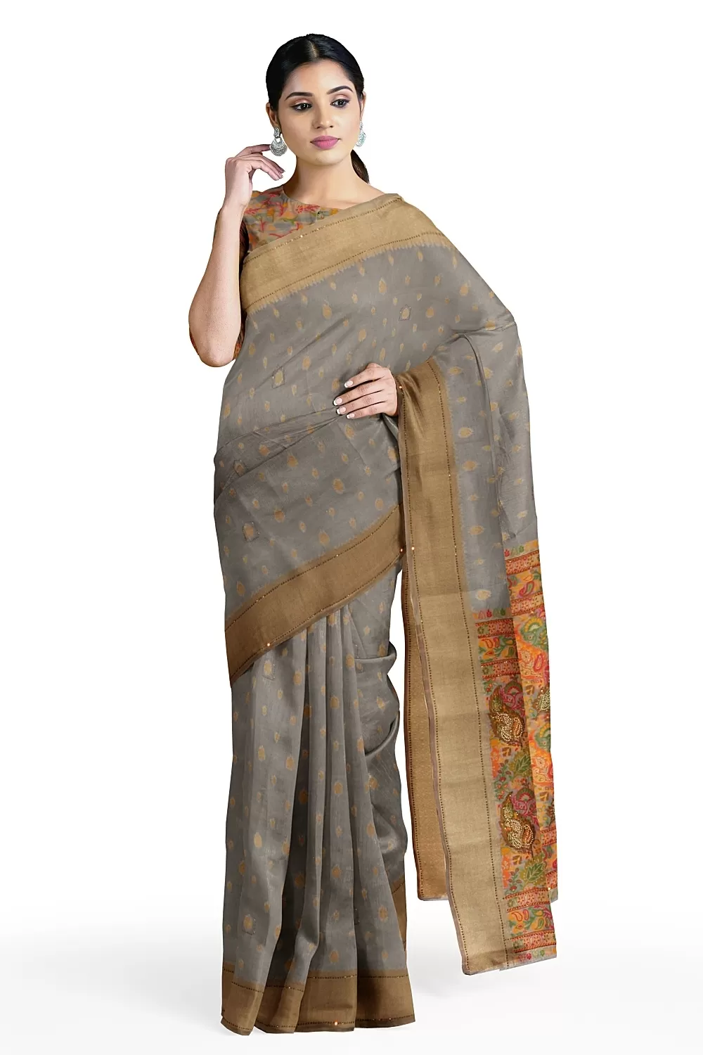 Grey Organza Saree With Heavy Blouse