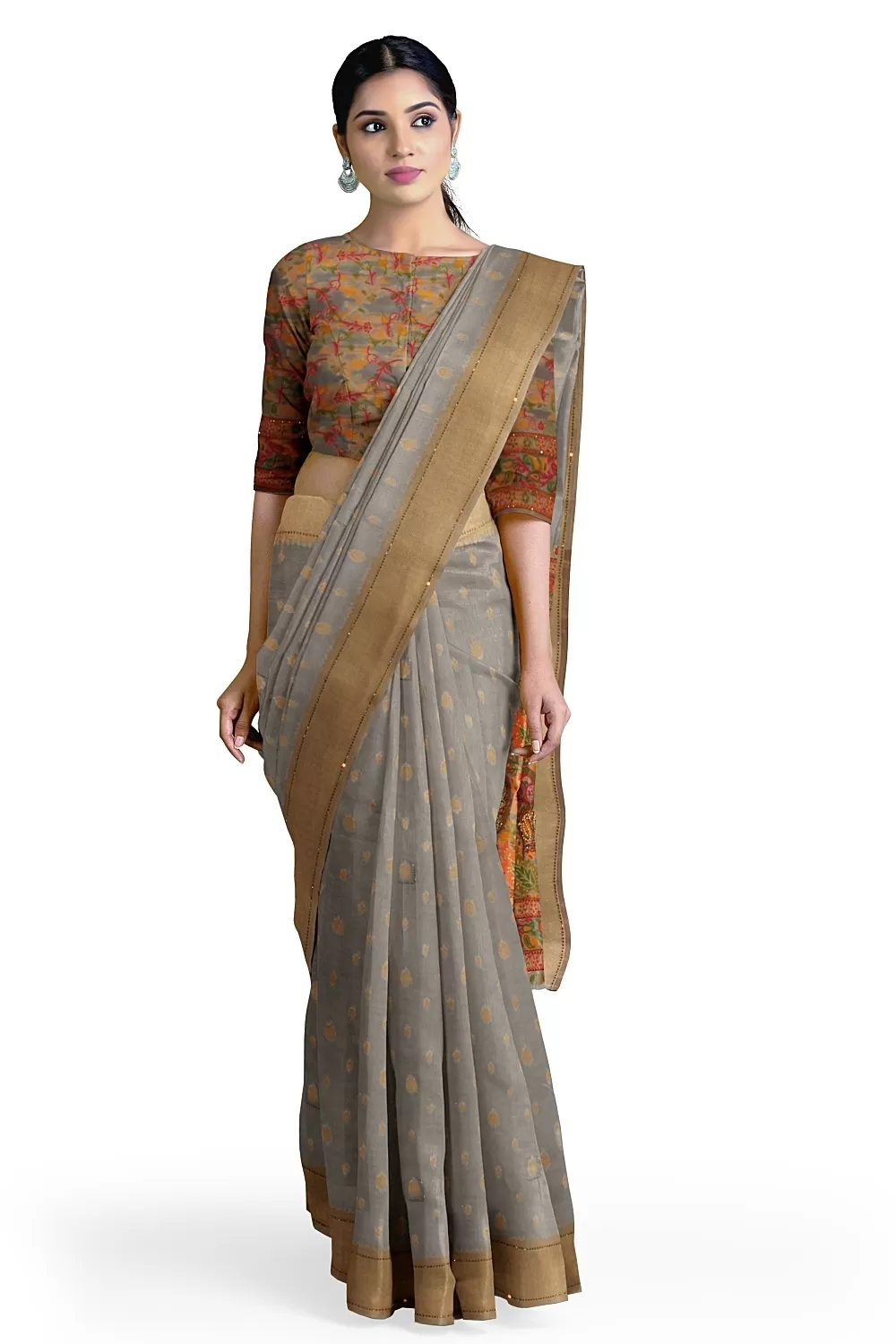 Grey Organza Saree With Heavy Blouse