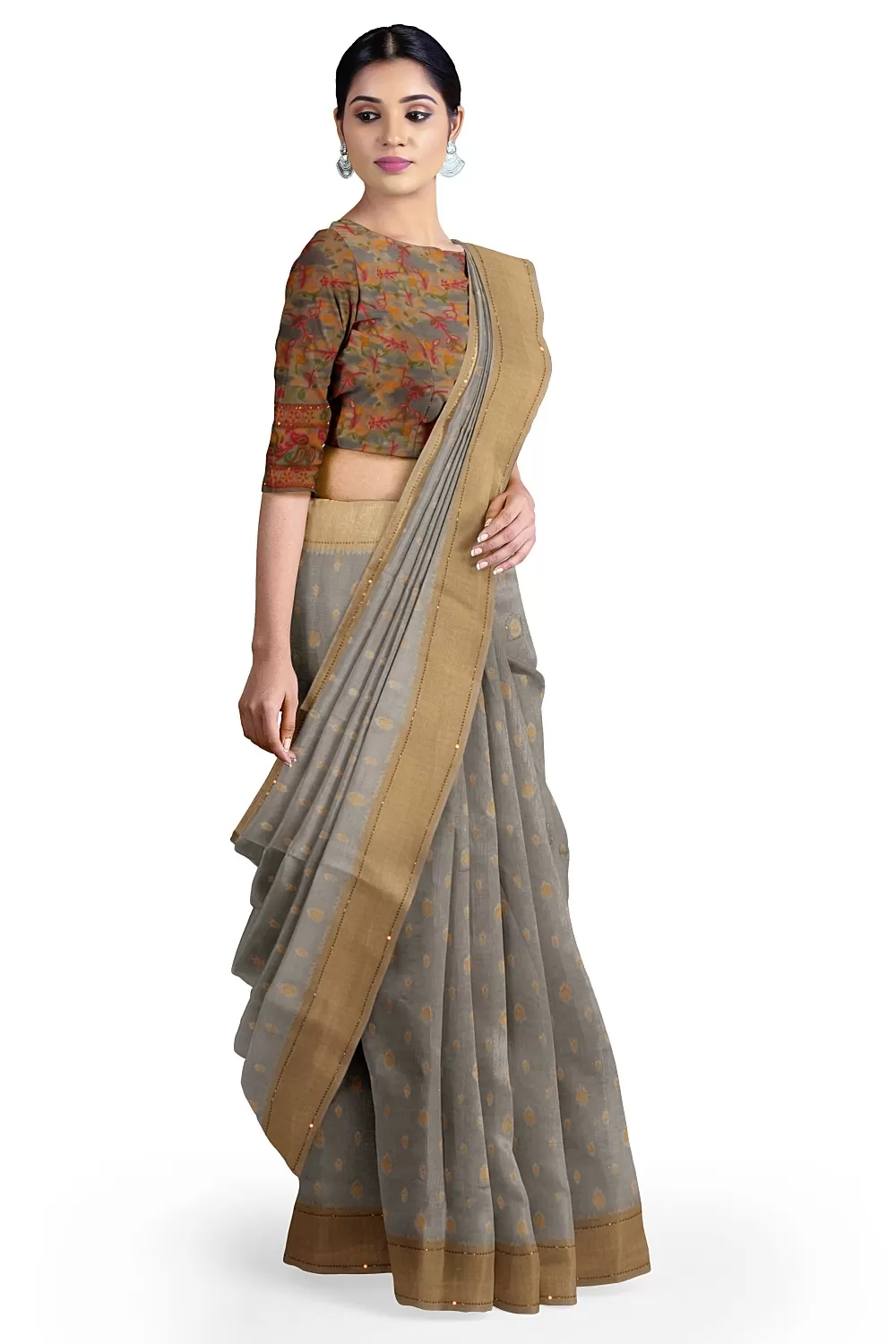 Grey Organza Saree With Heavy Blouse