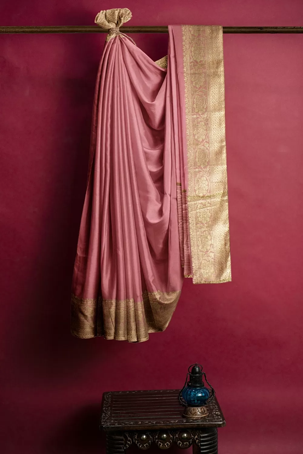 Pink Banarsi Dola Silk Saree With Heavy Blouse