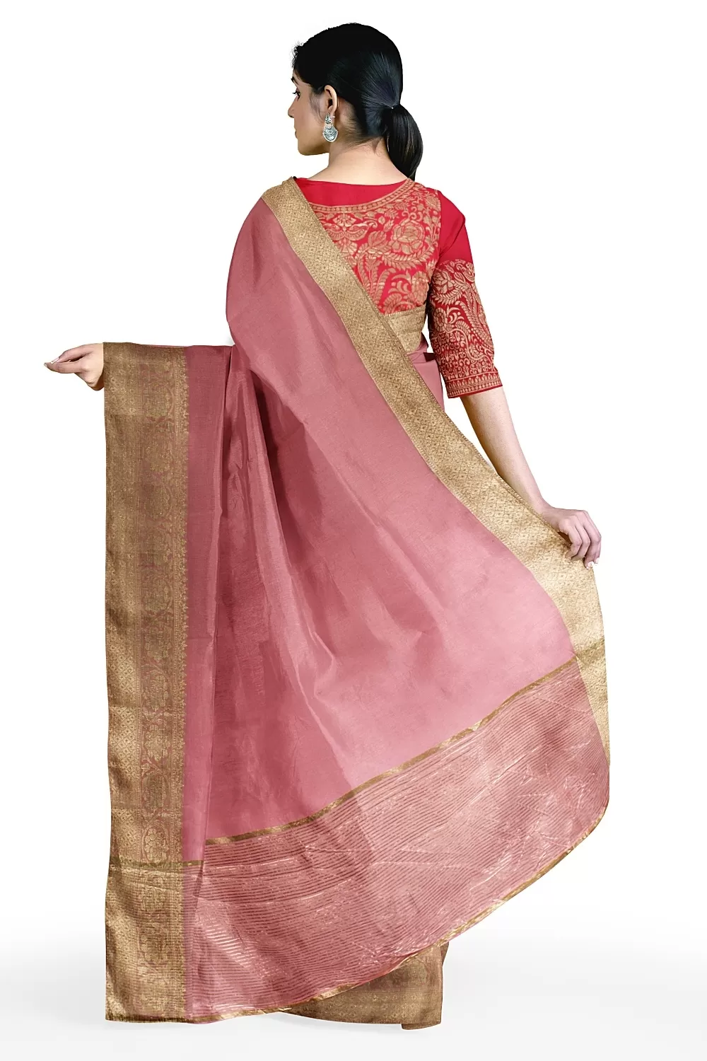 Pink Banarsi Dola Silk Saree With Heavy Blouse